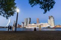 Exterior view of the Erasmus Bridge at sunset and the Maas Royalty Free Stock Photo