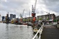 Rotterdam, Netherlands - May 9, 2015: People at Leuvehaven district in Rotterdam