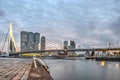 Erasmus bridge and kop van Zuid at dusk Royalty Free Stock Photo