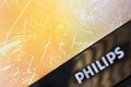 Closeup of a Philips tv screen with brand name