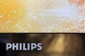 Closeup of a Philips tv screen with brand name