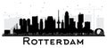 Rotterdam Netherlands skyline black and white silhouette.