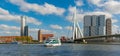 Rotterdam panoramic view Erasmus bridge over the Meuse river and modern office buildings at Kop van Zuid, the Netherlands Holland Royalty Free Stock Photo