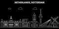 Rotterdam silhouette skyline. Netherlands - Rotterdam vector city, dutch linear architecture, buildings. Rotterdam