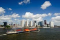 Rotterdam skyline and container ship Royalty Free Stock Photo