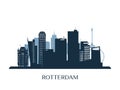 Rotterdam skyline, monochrome silhouette.