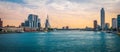 Rotterdam skyline at sunset. Panoramic view. Royalty Free Stock Photo