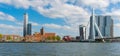Rotterdam panorama with Erasmus bridge over the Meuse river and modern office buildings at Kop van Zuid, the Netherlands Holland