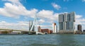 Rotterdam skyline Erasmus bridge over the Meuse river and modern office buildings at Kop van Zuid, the Netherlands Holland Royalty Free Stock Photo