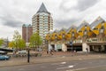 Rotterdam street view, Public Library and Blaak Office Tower Cube houses, the Netherlands Holland