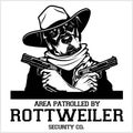 Rottweiler dog with glasses, two pistols and cigar - Rottweiler security. Head of angry Rottweiler Royalty Free Stock Photo