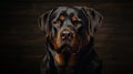 Rottweiler Dog Portrait Close Up. Rottweiler Dog. Horizontal Banner Poster Background. Copy Space. Photo Texture AI Generated