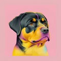 Rottweiler Dog Portrait, Pink And Yellow Pastel Colors