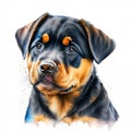 Rottweiler Dog Portrait On A White Background. Digital Painting AI Generated Animal Ai