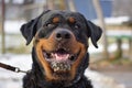 rottweiler with a goofy smile and drool