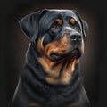 rottweiler head portrait realistic style on a dark background