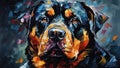 Rottweiler portrait acrylic painting.- Generative AI