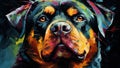 Rottweiler portrait acrylic painting.- Generative AI