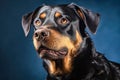Rottweiler in studio setting against black backdrop, Royalty Free Stock Photo