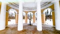 Rotund with pillars and bust monument in winter park. Travel St. Petersburg Russia. Saint-Petersburg St Michaels garden