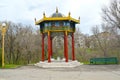 Rotunda arbor `A lunar calendar` in the Friendship park. Elista, Kalmykia