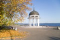 Rotunda on the embankment of Lake Onega in autumn day, Petrozavodsk, Russia