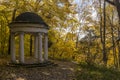 Rotunda gazebo in the autumn Park. Gorky Leninskie, Lenin hills, Russia, the last location of Lenin.