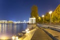 The rotunda on Pushkinskaya embankment in Gorky Park in Moscow, Russia, at night