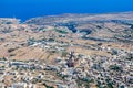 The rotunda of Xewkija is the largest in Gozo and its dome dominates the island everywhere. Aerial view of Malta. Royalty Free Stock Photo