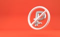 Rouble sign blocked concept. Forbidden money silver currency on red background. 3d rendering