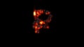 rouble sign made of very hot magma rocks on black, isolated - object 3D illustration