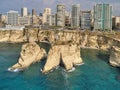 Rouche rocks in Beirut, Lebanon in the sea during daytime. Pigeon Rocks in Mediterranean sea.