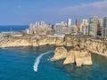 Rouche rocks in Beirut, Lebanon in the sea during daytime. Pigeon Rocks in Mediterranean sea.