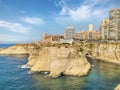 Rouche rocks in Beirut, Lebanon in the sea during daytime. Pigeon Rocks in Mediterranean sea.