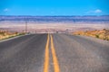 Roud of Mojave Desert near Route 66 in California. Scenery with highway. Asphalt highway and hill landscape under the