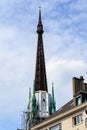 Rouen Cathedral spire over city rooftops, France