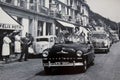 Car Simva Vedette during 1950s in France after the end of the world war two in France. People enjoying life after war