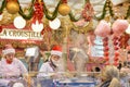 ROUEN, FRANCE - DECEMBER 16, 2018: Christmas decorated Kiosk with sweets at the Fair in Europe