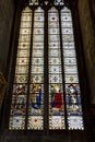 An ancient stained glass window in the Rouen Cathedral