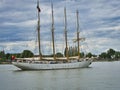 Sailing ship Santa Maria Manuela, Portuguese white fleet Lugger on the Seine river for Armada exhibition in France