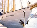 Sailing ship Santa Maria Manuela, Portuguese white fleet Lugger on the Seine river for Armada exhibition in France