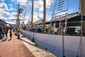 Sailing ship Santa Maria Manuela, Portuguese white fleet Lugger on the Seine river for Armada exhibition in France