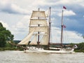 Three-masted Sailing ship Loth Lorien on the Seine river for Armada exhibition in France