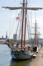 Dutch gaff-rigged topsail schooner J. R. Tolkien on the Seine river, for Armada exhibition. Rouen. France.