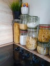 Rouen, France - June 2019: modern minimalistic interior design of one of the flats in old buildings in Rouen, Normandie. Kitchen