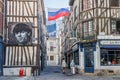 Rouen, Normandy, France. On the streets of the old town of Rouen with traditional half-timbered heritage houses.