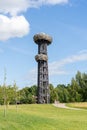 Rouge, Estonia - 07.24.2023: Pesapuu watchtower (Rouge Oobikuoru vaatetorn Pesapuu) in Rouge, Estonia