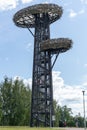 Rouge, Estonia - 07.24.2023: Pesapuu watchtower (Rouge Oobikuoru vaatetorn Pesapuu) in Rouge, Estonia