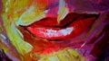 Rough abstract image of female lips. Multi-colored brush strokes on canvas. Royalty Free Stock Photo