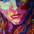 Rough abstract image of a part of a female face. Multi-colored brushstroke strokes on canvas. Royalty Free Stock Photo